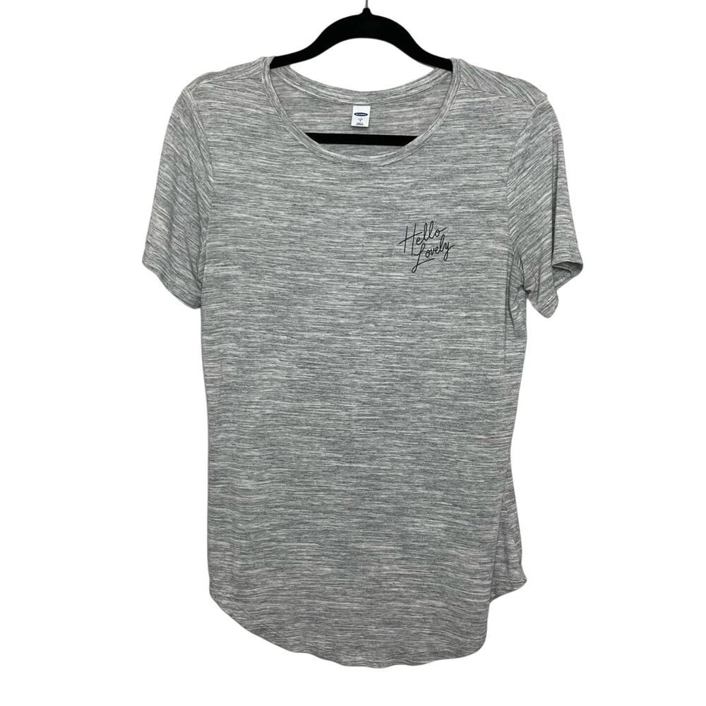 Old Navy Short Sleeve Spell Out Shirt Round Neck Stretchable Curved Hem Gray S